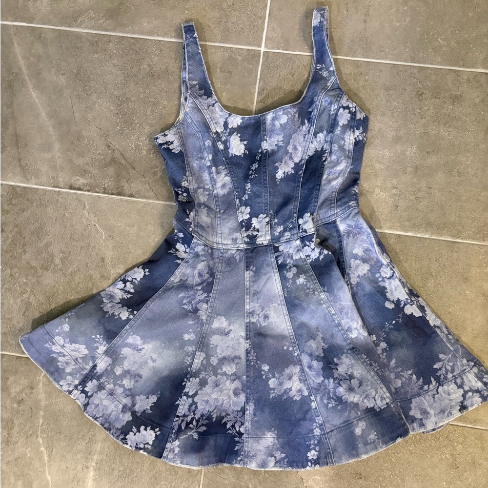 Blue Floral Denim Dress